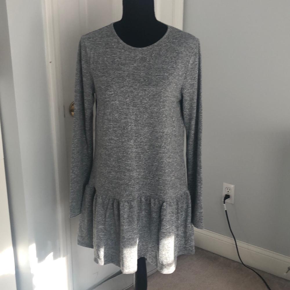 Gray Drop Waist Ruffle TShirt Dress